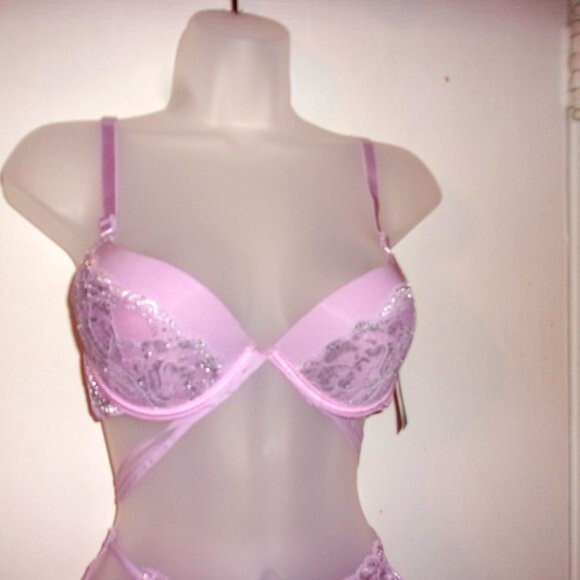 Youmita 40C Lavender Mist Metallic Lace Bra & XL Coordinating Boyshort NWT - Picture 8 of 12